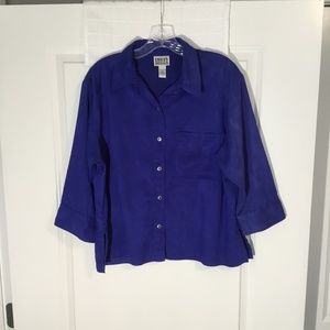 Chico’s Design Ladies Faux Suede Button Down Shacket Royal Blue Size 2